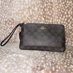 Coach Dark Brown Signature Wristlet